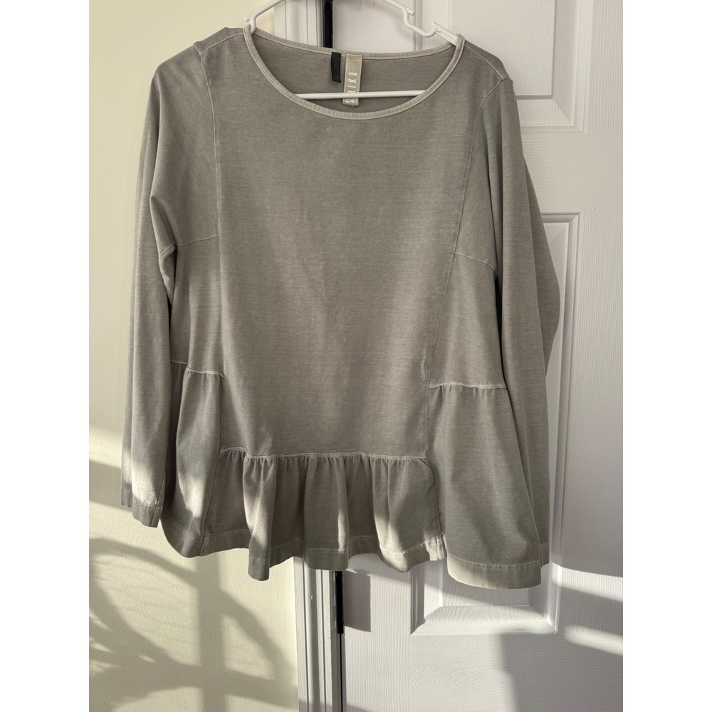 CHIKO Grey Long Sleeve Peplum Top Ruffle Hem Cotton Blend Size 1 Czech Republic